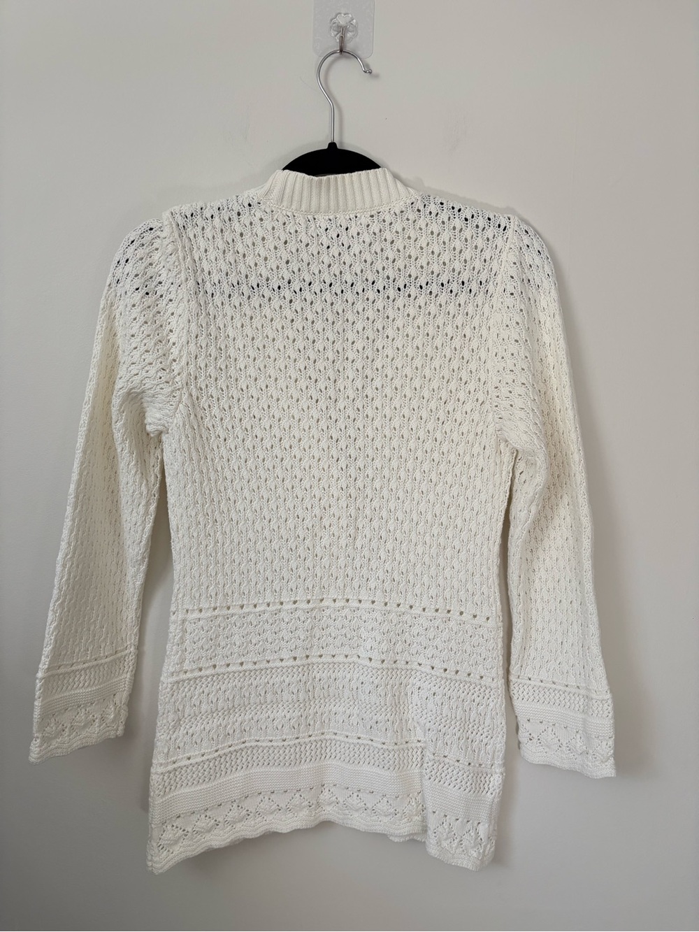 Eddie Bauer White Open Knit Button Front Cardigan Size Small 100% Cotton - Picture 3 of 14